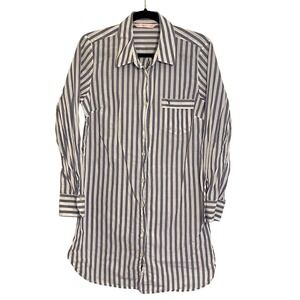 VICTORIAS SECRET‎ Striped Sleepshirt Nightgown Button Front Pocket Blue White